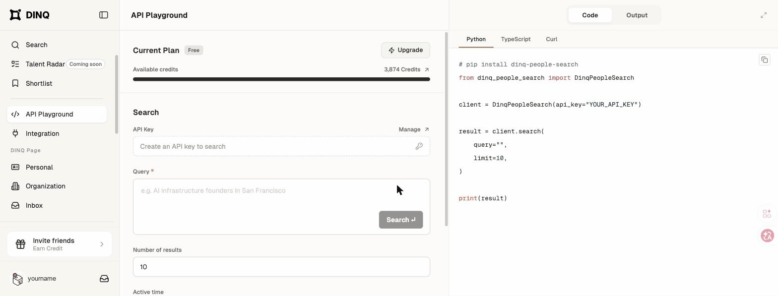 API Playground screen